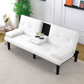 The 67-inch white PVC multi-functional sofa bed, with a foldable and cup holder design