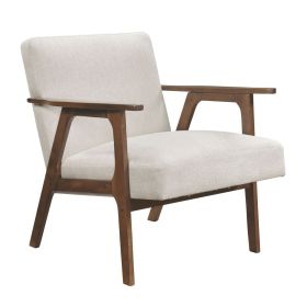 Modern Home Furniture Beige Fabric Upholstery 1pc Accent Chair Brown Finish Solid Rubberwood Contemporary Cushion Seat