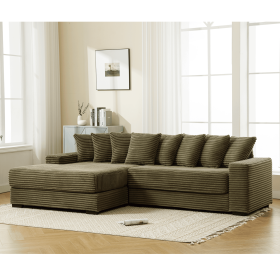 [NEW ARRIVED] [VIDEO PROVIDED] Oversized Two-Piece Couches, L Shaped Sofa, Corduroy, Left Chaise Daybed,with Armrests,Eight Throw Pillows,Corner