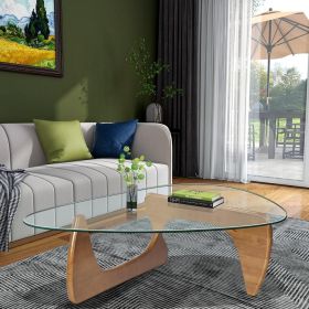 Living Room triangle 12mm tempered glass solid wood base coffee table