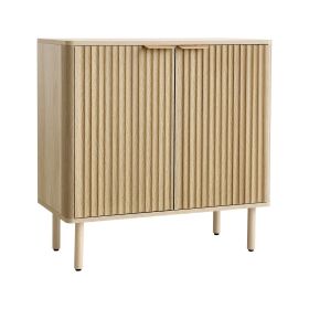 VEVOR Coffee Bar Cabinet, Mid Century Fluted Coffee Bar Table with 2-Tier Storage, Buffet Stand Cabinet with 2 Barn Door