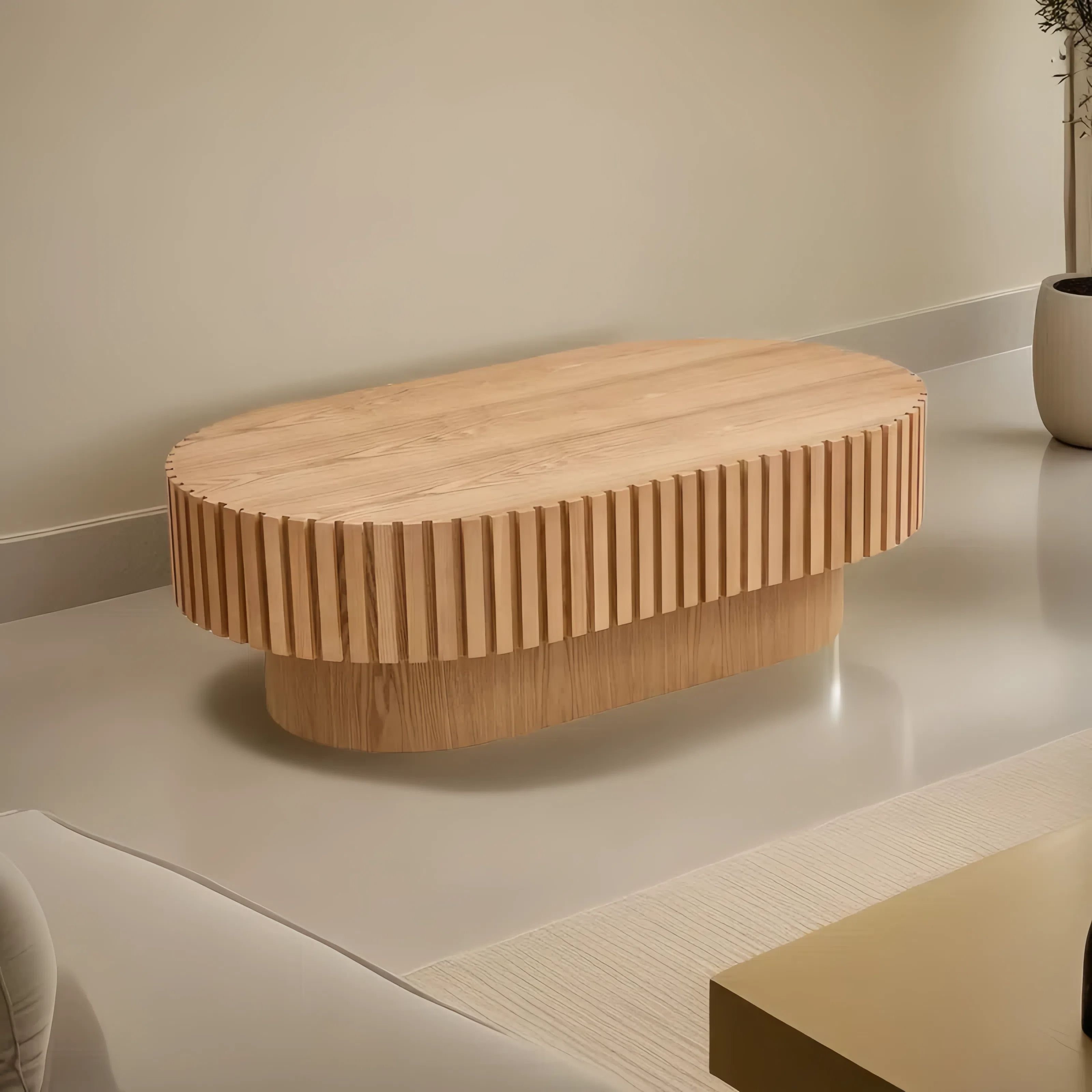 43.70 Inch Modern Handcraft Drum Coffee Table Oval Coffee Table for ...