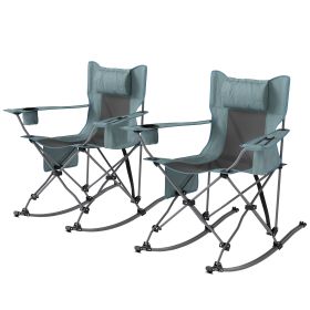 Folding Rocking Camping Chairs, Portable Chairs With Headrest, Cooler Bag, Cup Holder, Carry Bag, 2 Pack, Gray (Option: Gray)