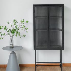 Modern Solid Color Matte Glass Storage Cabinet with Adjustable Shelves (Color: BK)