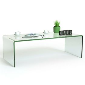42.5 x 20 x 14 Inch Glass Coffee Table with Rounded Edges for Living Room (Color: Transparent)